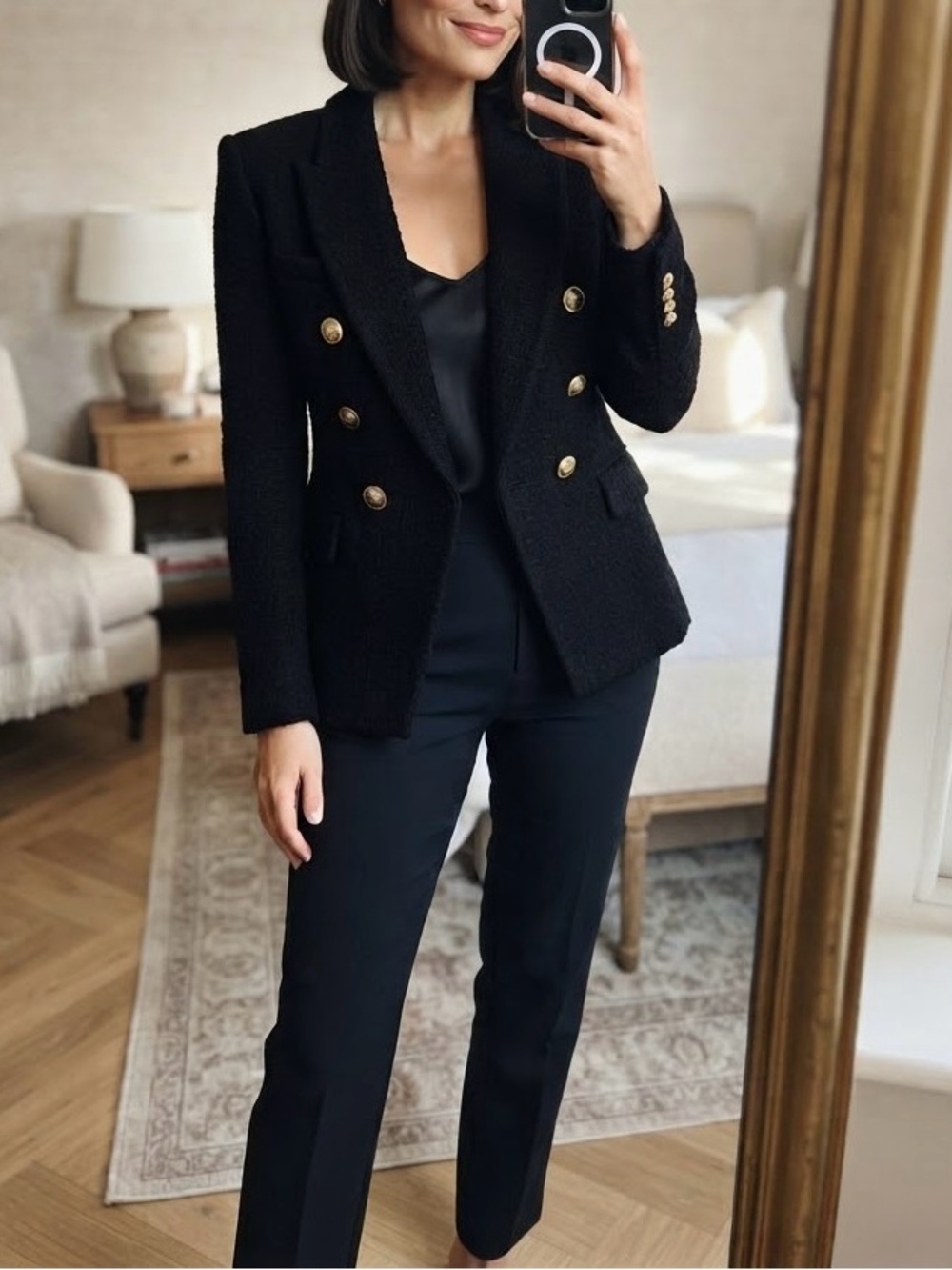H&M Black Double-Breasted Blazer with Gold Buttons